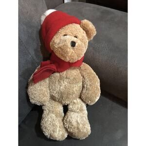 Animal Adventure Bear Plush Christmas Red Hat Scarf 12" 2002 Stuffed Animal